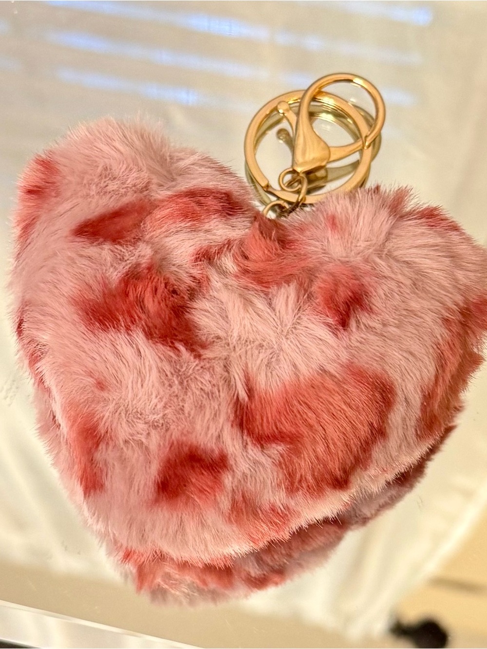 New Plush Pink Leopard Heart Keychain/Bag Charm  with Gold Hardware